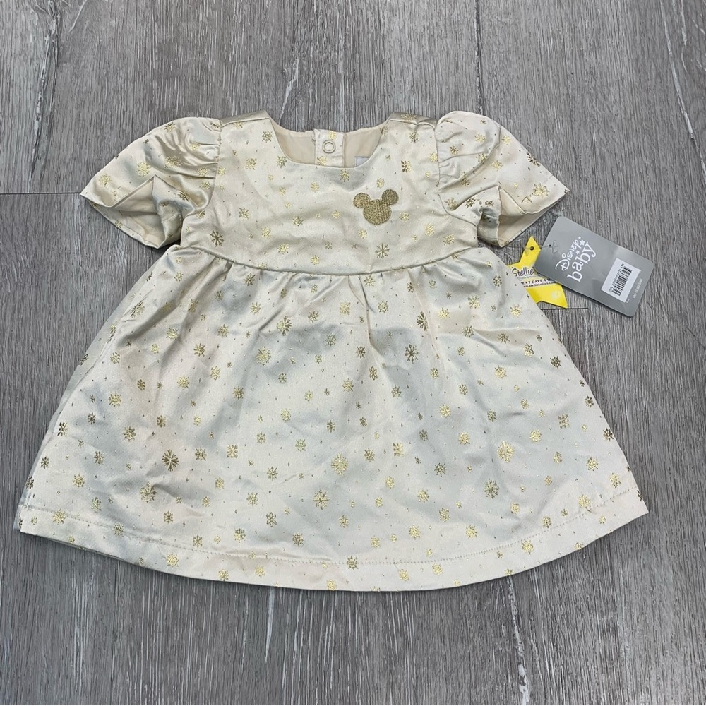 Disney Cream Dress with Gold Snowflake & Mickey Accents
